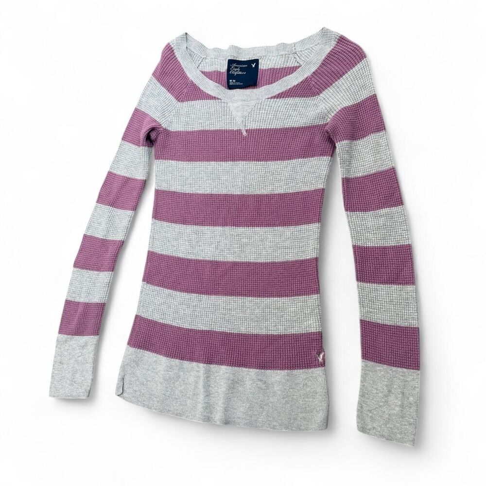 American-eagle Women's Grey and Purple Shirt